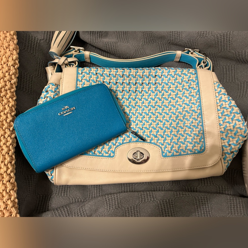 Coach Legacy Caning Leather Romy Top Handle Woven Shoulder Bag with Wallet